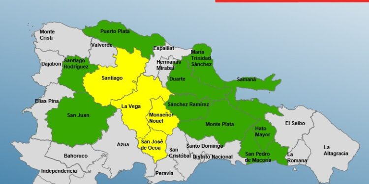 COE mantiene 10 provincias en alerta amarilla y 5 en alerta verde